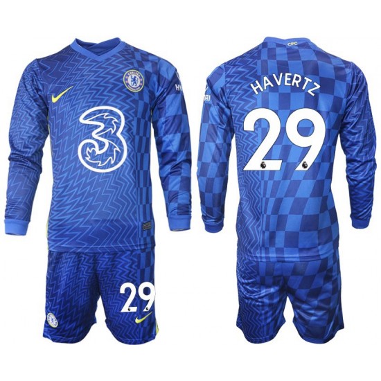 Camisola Chelsea Havertz 29 Criança Equipamento Primeiro 2021-2022 Manga Comprida